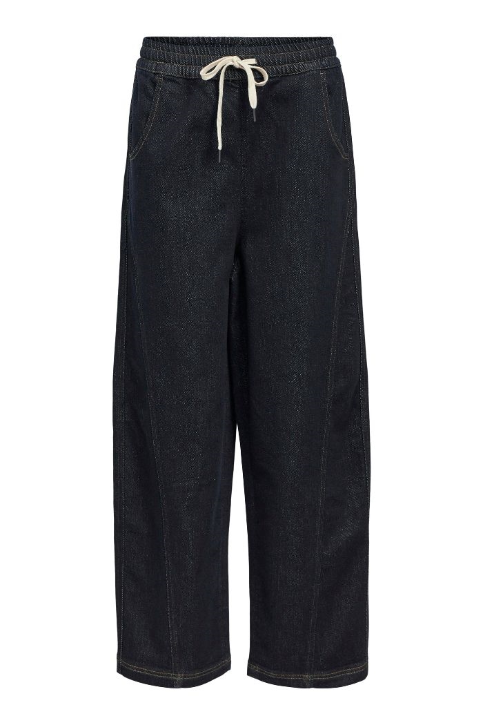 Milla denim MW loose pants, Dark Blue denim